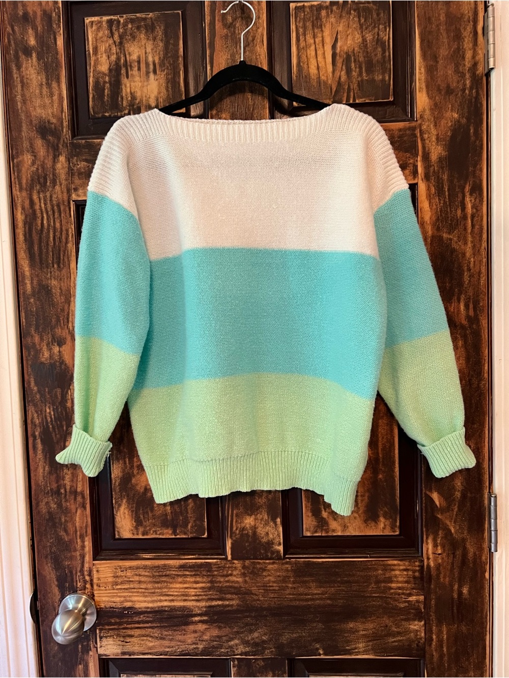 Striped Mint & White Cozy Women's Sweater